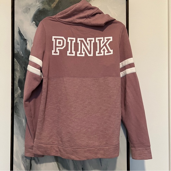Pink Victoria secret long sleeve stripe kangaroo pocket back logo hoodie S - Picture 5 of 7